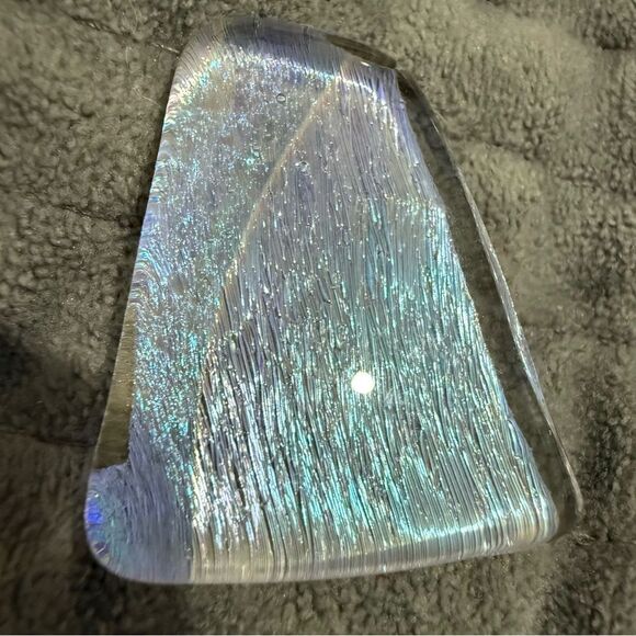 Dichroic Glass Pendant – Iridescent Ice Blue Textured Fused Art Piece - Picture 8 of 16